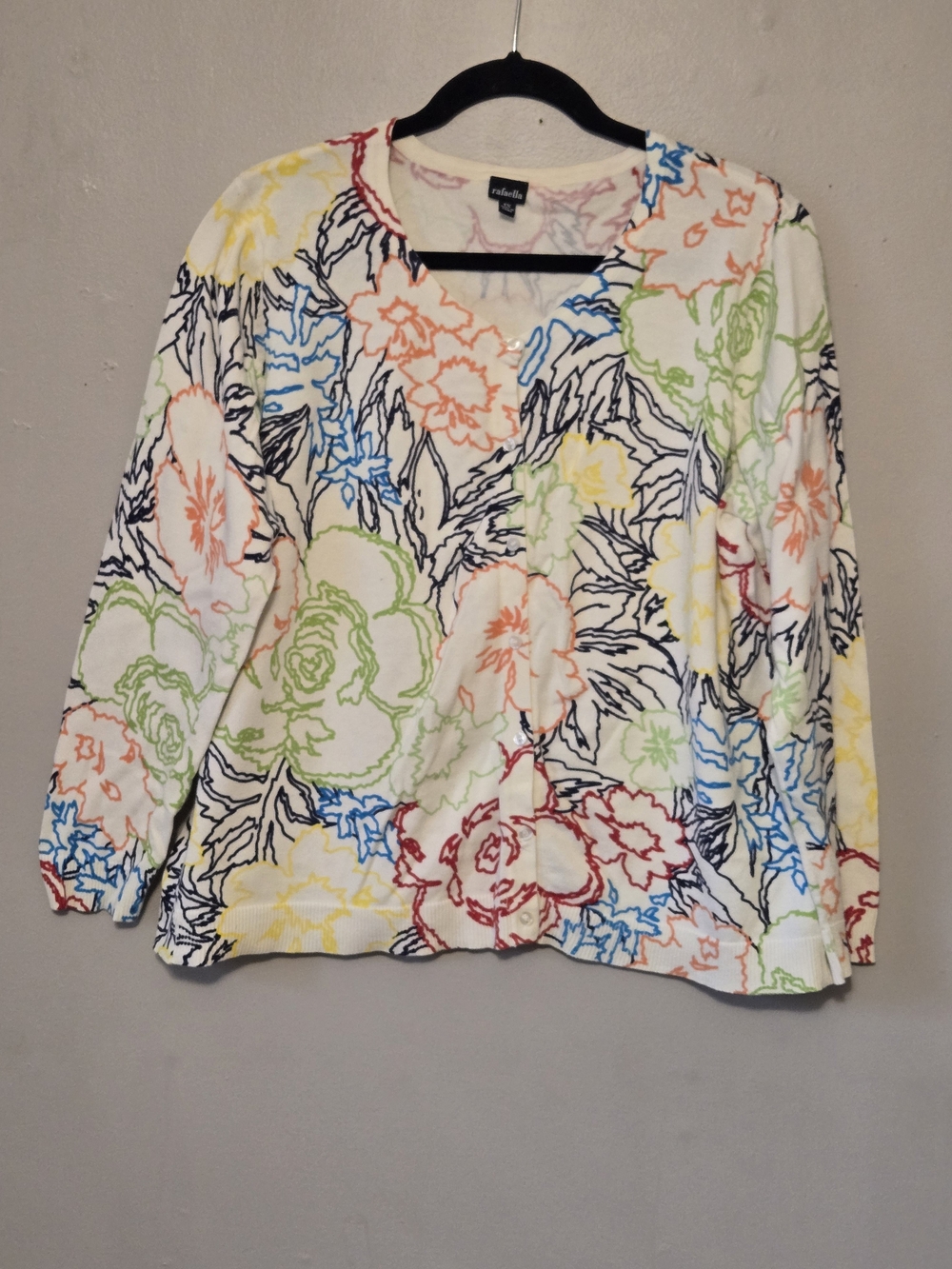 Rafaella White Floral V-Neck  Sweater
